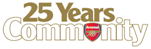 Arsenal 25 years in the community logo.