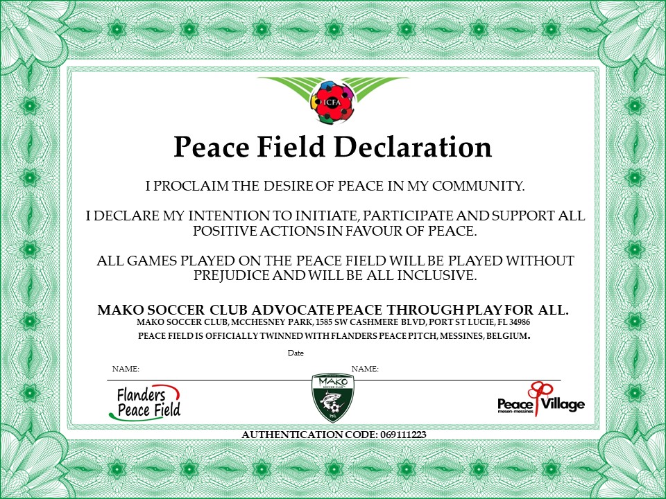 MAKO SOCCER CLUB PEACE CERTIFICATE